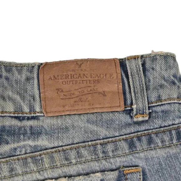 Vintage Y2K American Eagle Jean Shorts Blue Distressed Raw Low Rise Size 4 - Picture 4 of 9